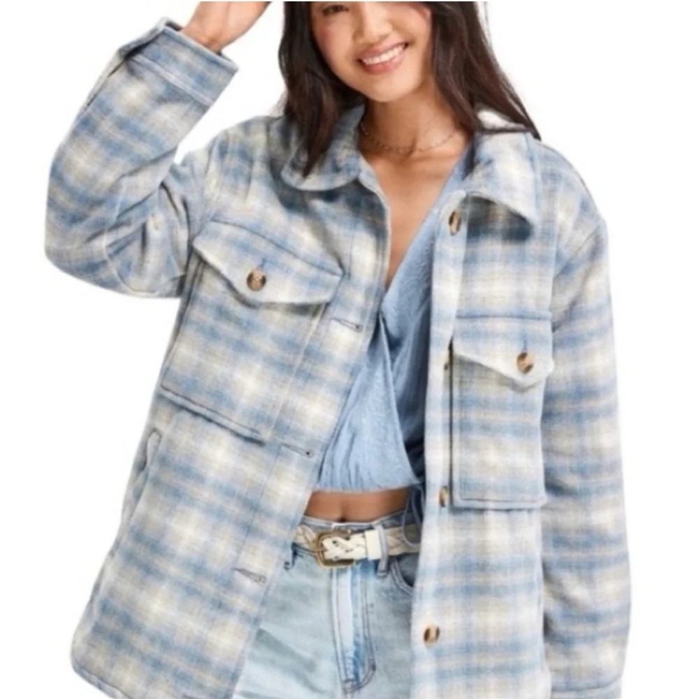 American Eagle Brushed Plaid Shacket Jacket